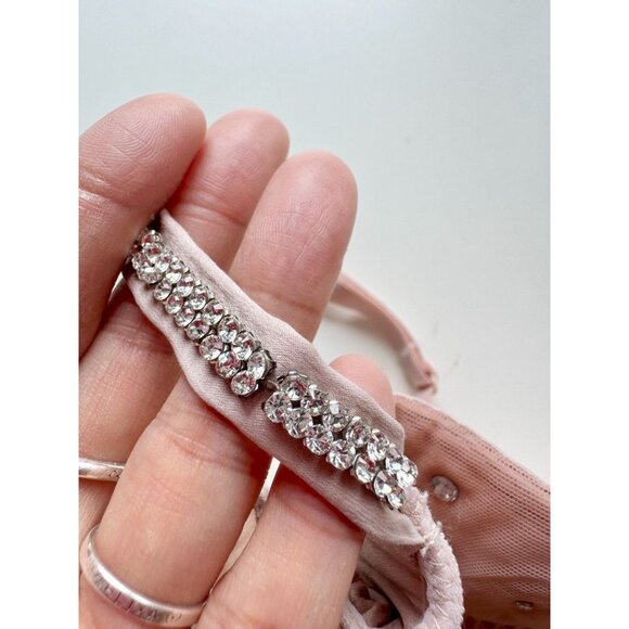 I.D. SARRIERI Light Pink Mesh Swarovski Rhinestone Thong Bodysuit, Size M - Picture 3 of 16